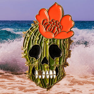 Cactus Skull Enamel Pin - Sage Screenprinting